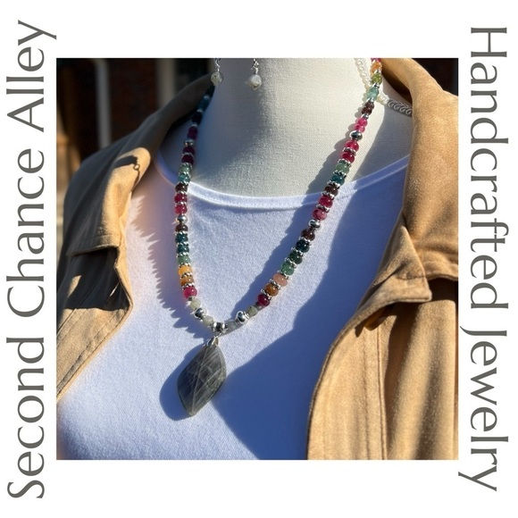 Rainbow Tourmaline, Labradorite and Silver Necklace Set Handmade Quiet Luxury - Picture 1 of 13